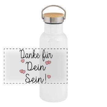 DANKE FÜR DEIN SEIN ACHTSAMKEIT - Panorama Thermosflasche mit Bambusdeckel - Weiß - Vorne