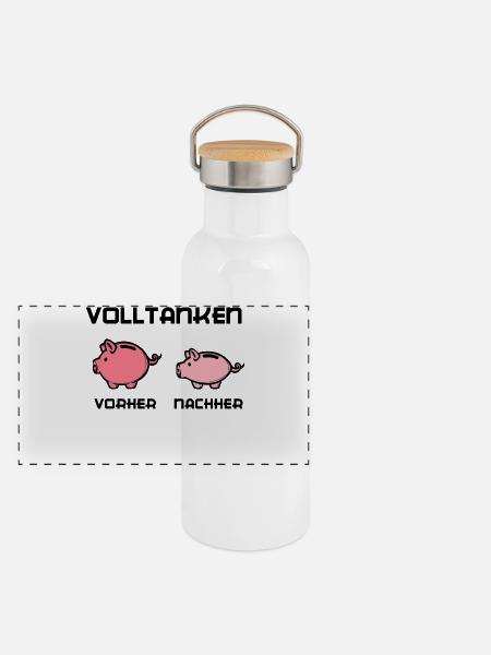 Zapfsäule Tankstelle Benzin Tanken Statement - Panorama Thermosflasche mit Bambusdeckel - Weiß