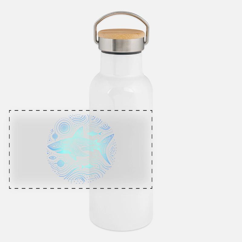 Shark Aboriginal Patterns Australia Shades Blue Panoramic Thermal Bottle with Bamboo Lid