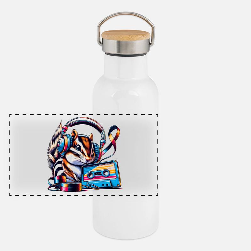 Musical chipmunk with headphones Panoramic Thermal Bottle with Bamboo Lid