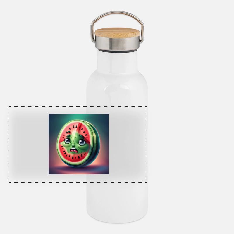 Wassermelone, Obst, Palästina - Panorama Thermosflasche mit Bambusdeckel - Weiß