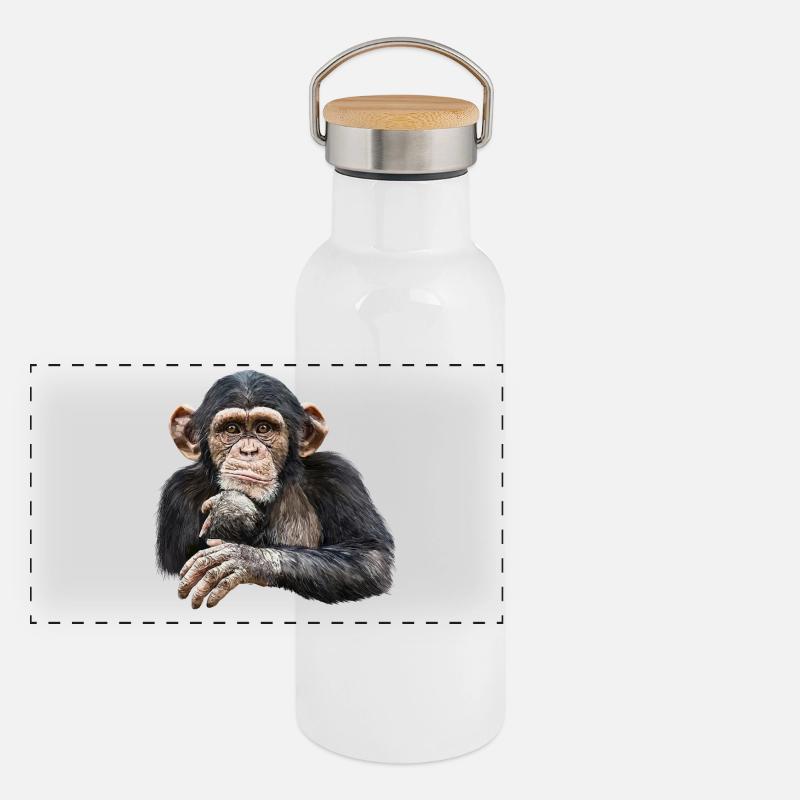 Schimpanse Panorama Thermosflasche mit Bambusdeckel