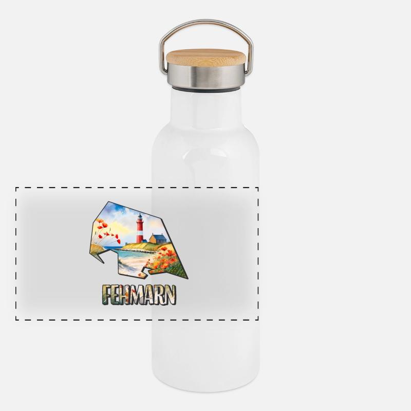 Carte à l’aquarelle Fehmarn Gourde isotherme avec bouchon en bambou