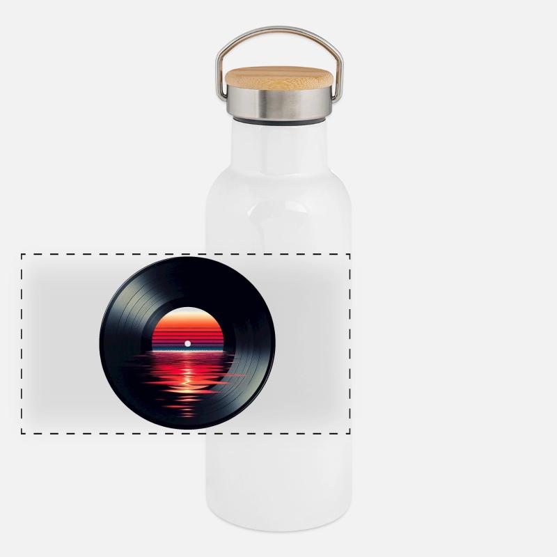 Disque de musique LP vinyle, Retro Sunset Gourde isotherme avec bouchon en bambou
