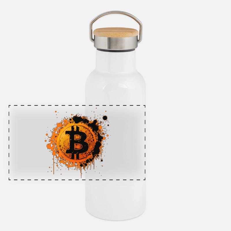 Bitcoin Splatter Graffiti Orange Panoramic Thermal Bottle with Bamboo Lid