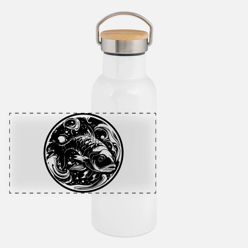 Fisch Zeichnung Panorama Thermosflasche mit Bambusdeckel