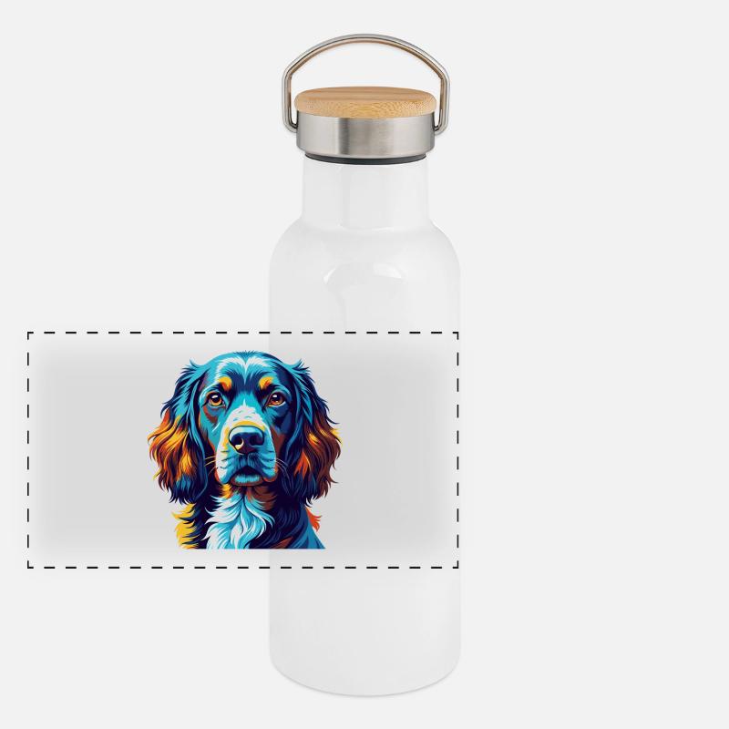 Boykin Spaniel Hunderasse Bunte Karikatur Kawaii Panorama Thermosflasche mit Bambusdeckel