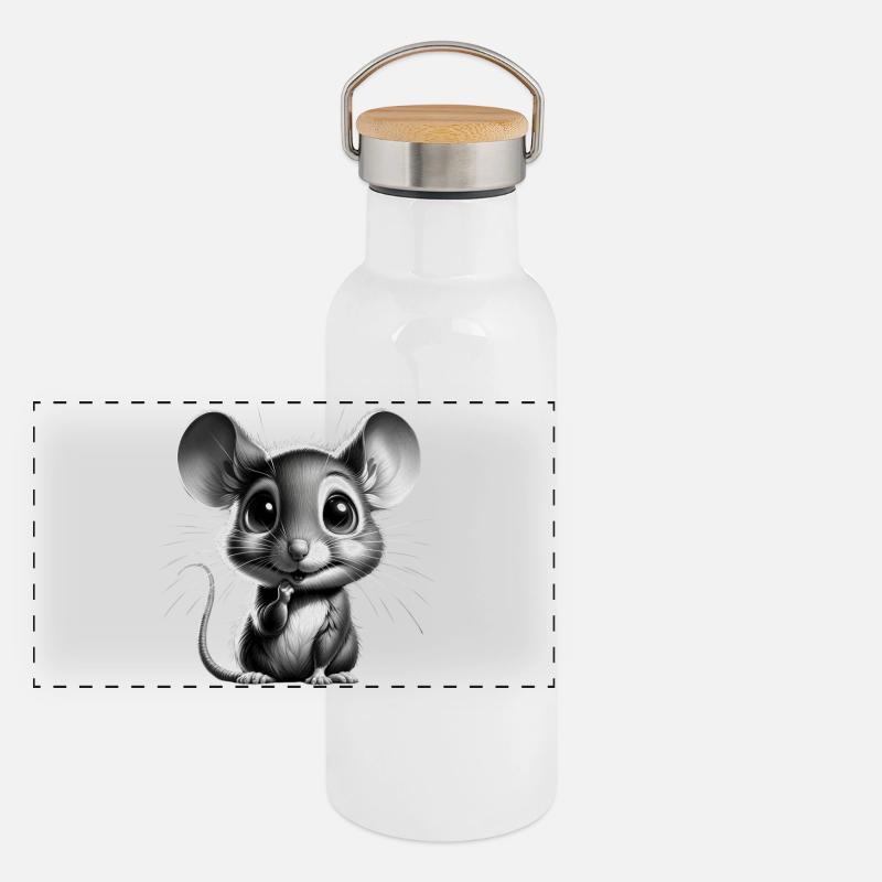 Adorable Cute Mouse Design Panoramic Thermal Bottle with Bamboo Lid