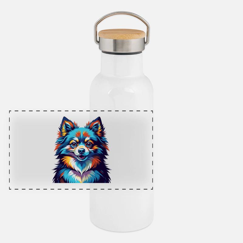 Pommersche Deutsche Spitz Hunderasse Karikatur Kawaii Panorama Thermosflasche mit Bambusdeckel