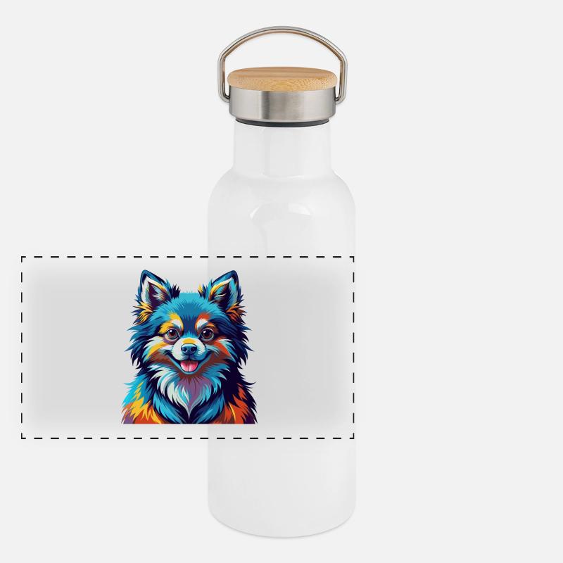 Spielzeug Deutscher Spitz Hund Rasse Bunte Karikatur Kawaii Panorama Thermosflasche mit Bambusdeckel