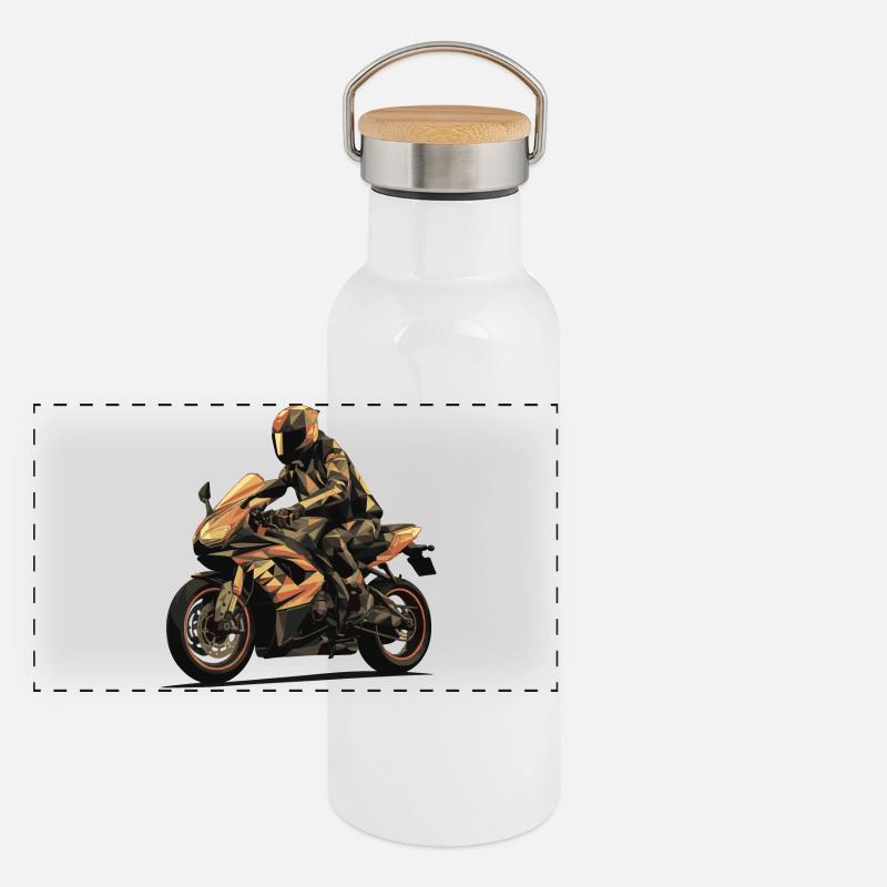 The Biker - Panoramic Thermal Bottle with Bamboo Lid - white
