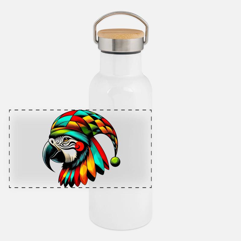 Harlequin Parrot Panoramic Thermal Bottle with Bamboo Lid