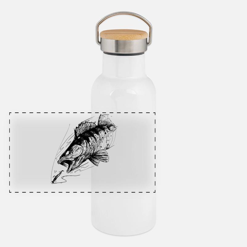 Fisch des Lebens! - Angeltshirt Zanderangriff 2 Panorama Thermosflasche mit Bambusdeckel