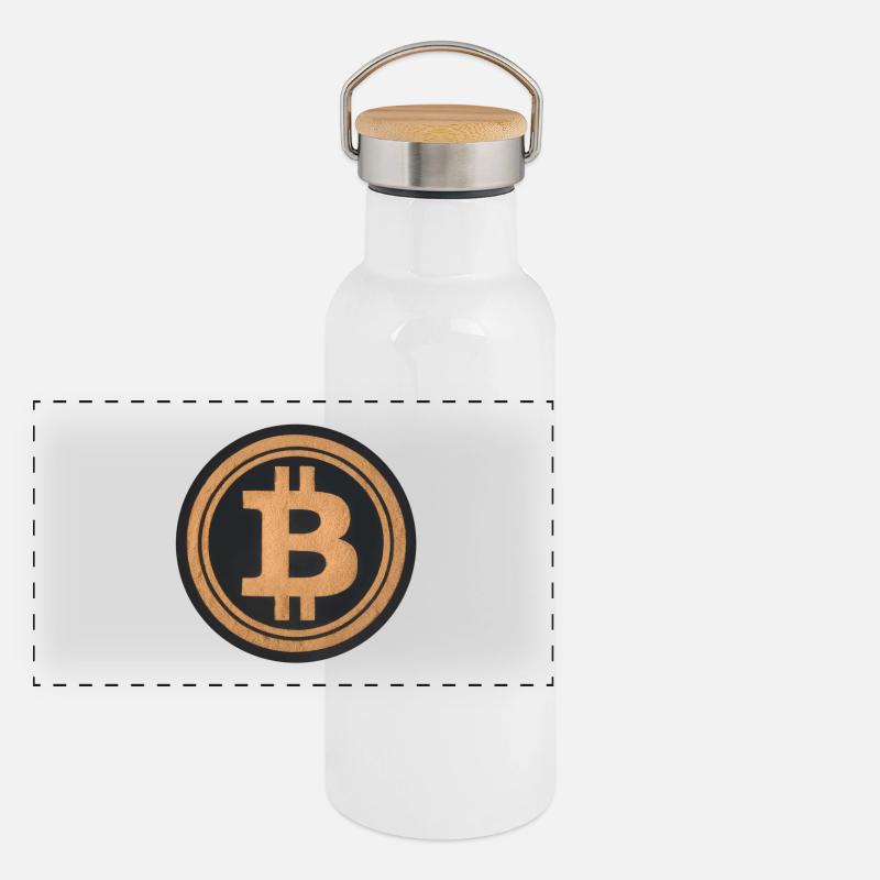 Die digitale Währung im Wüstensand Panorama Thermosflasche mit Bambusdeckel