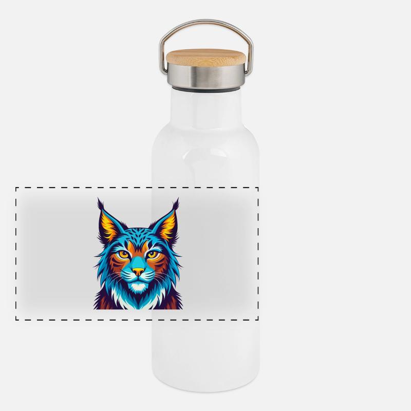 Luchs Bunte Kawaii Cartoon Figur Clipart Panorama Thermosflasche mit Bambusdeckel