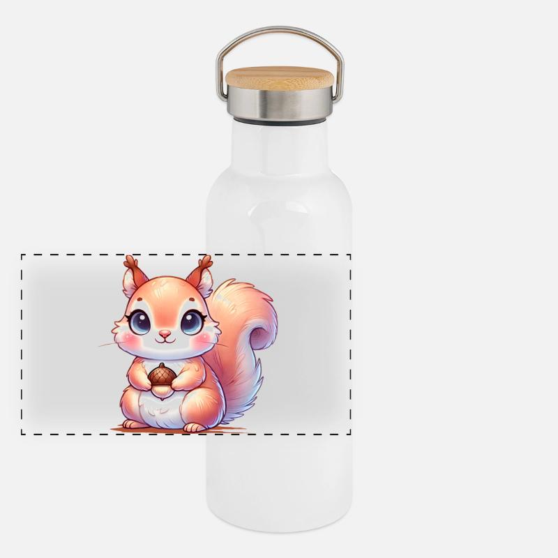 L’écureuil mignon avec sa nourriture préférée Gourde isotherme avec bouchon en bambou