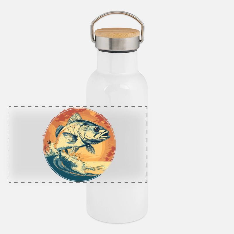 Fisch Illustration Panorama Thermosflasche mit Bambusdeckel