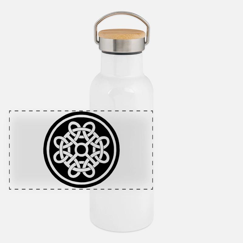 Celtic flower and black talisman Panoramic Thermal Bottle with Bamboo Lid