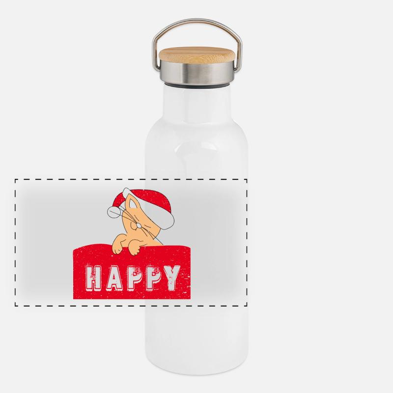 Chat heureux avec bonnet de Noël Gourde isotherme avec bouchon en bambou