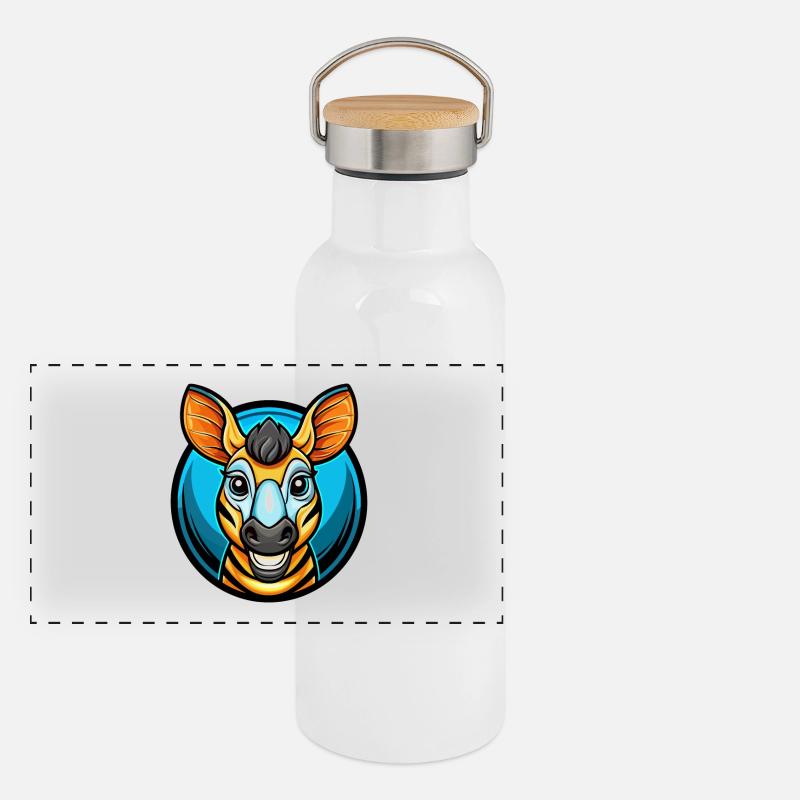 Okapi Bunte Kawaii Cartoon Figur Clipart Panorama Thermosflasche mit Bambusdeckel