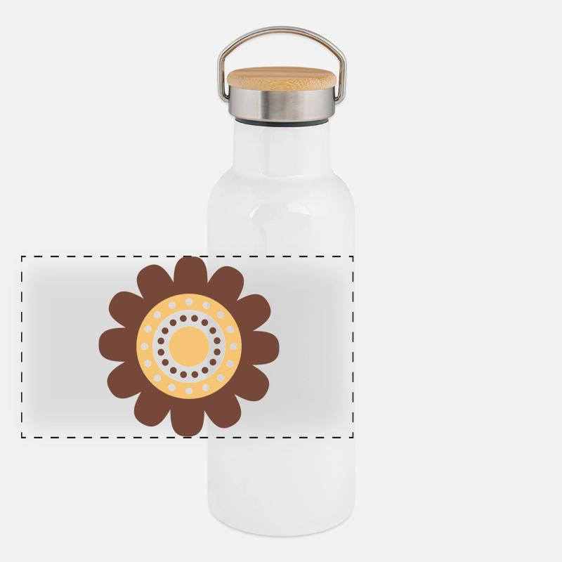 Cute Brown Daisy Flower Panoramic Thermal Bottle with Bamboo Lid