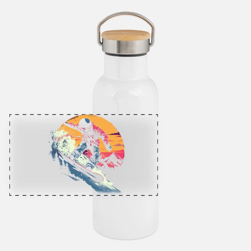 Oldschool Snowboarder Panorama Thermosflasche mit Bambusdeckel