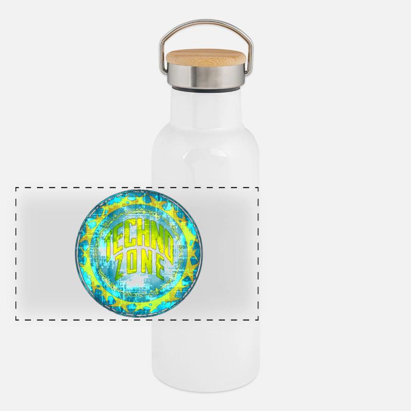 Cyber Techno Design with fluorescent colors Panoramic Thermal Bottle with Bamboo Lid