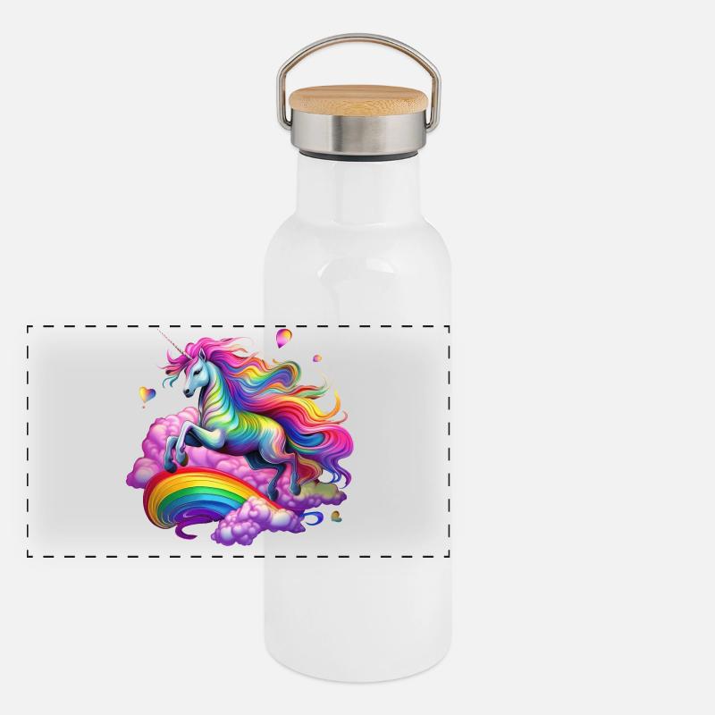 Fee Regenbogen Einhorn Panorama Thermosflasche mit Bambusdeckel