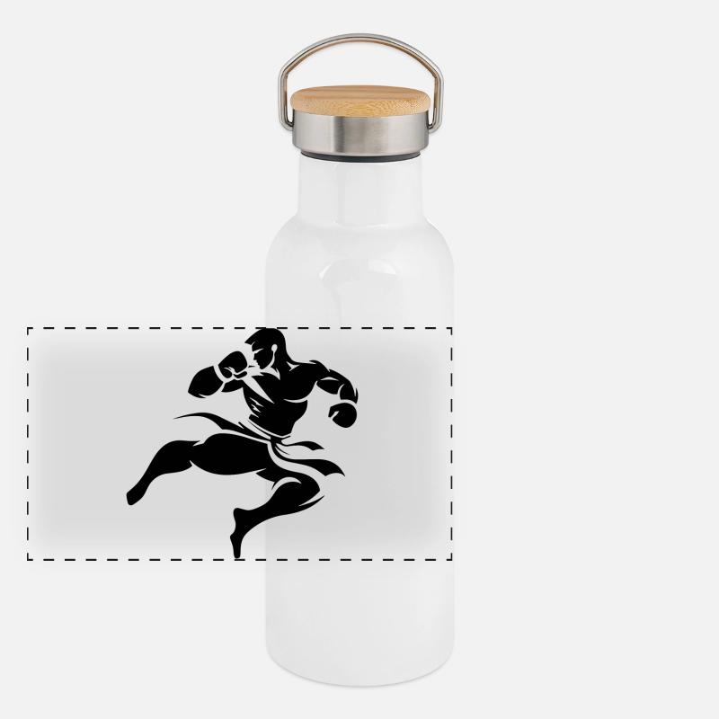 Kickboxing Drawing Panoramic Thermal Bottle with Bamboo Lid