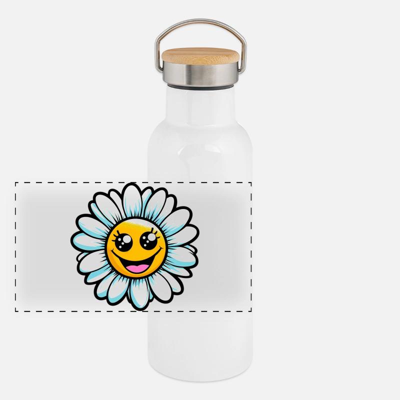 Gänseblümchen Panorama Thermosflasche mit Bambusdeckel