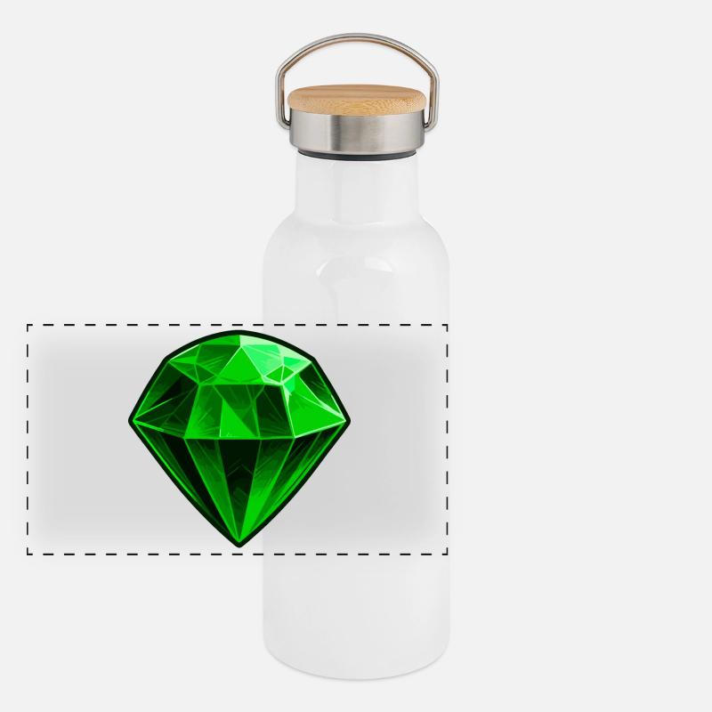 Precious Green Emerald Gemstone Panoramic Thermal Bottle with Bamboo Lid