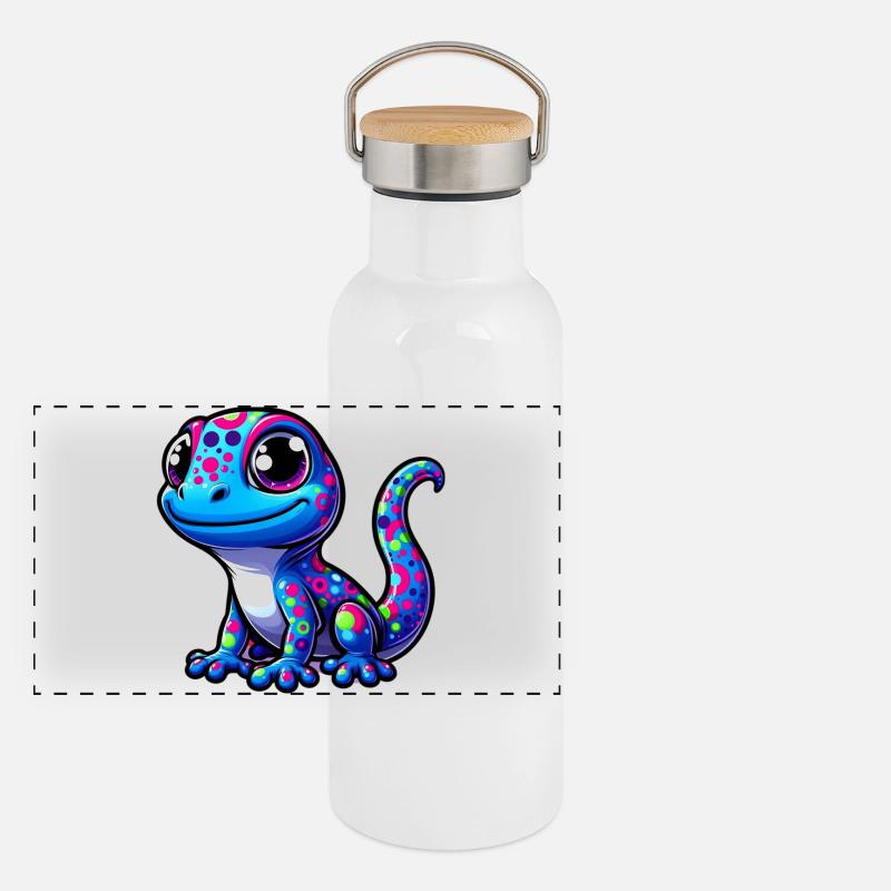 Gecko Panorama Thermosflasche mit Bambusdeckel