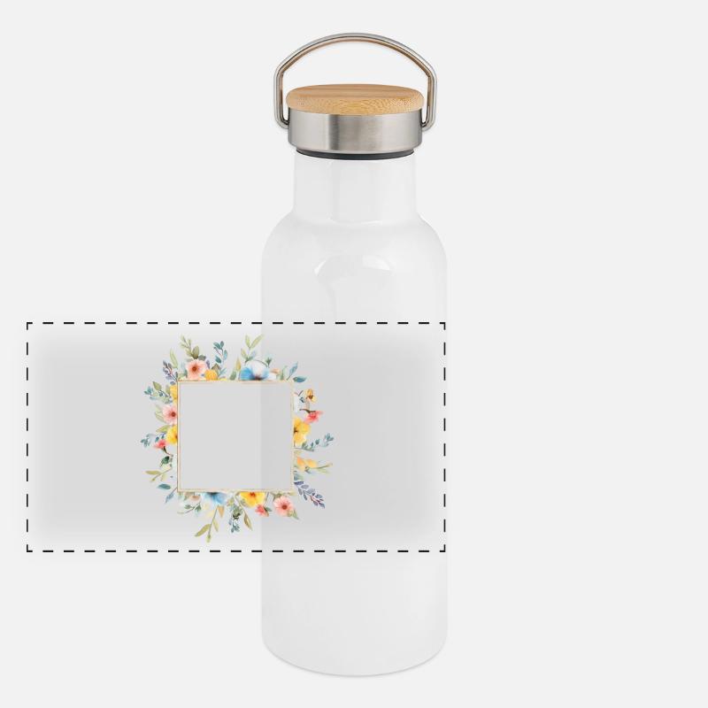 Blumen-Design, eckig, personalisierbar Panorama Thermosflasche mit Bambusdeckel