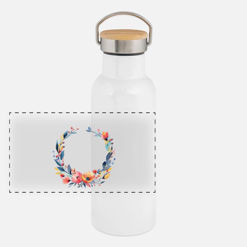 Coloré, couronne de fleurs, personnalisable Gourde isotherme avec bouchon en bambou
