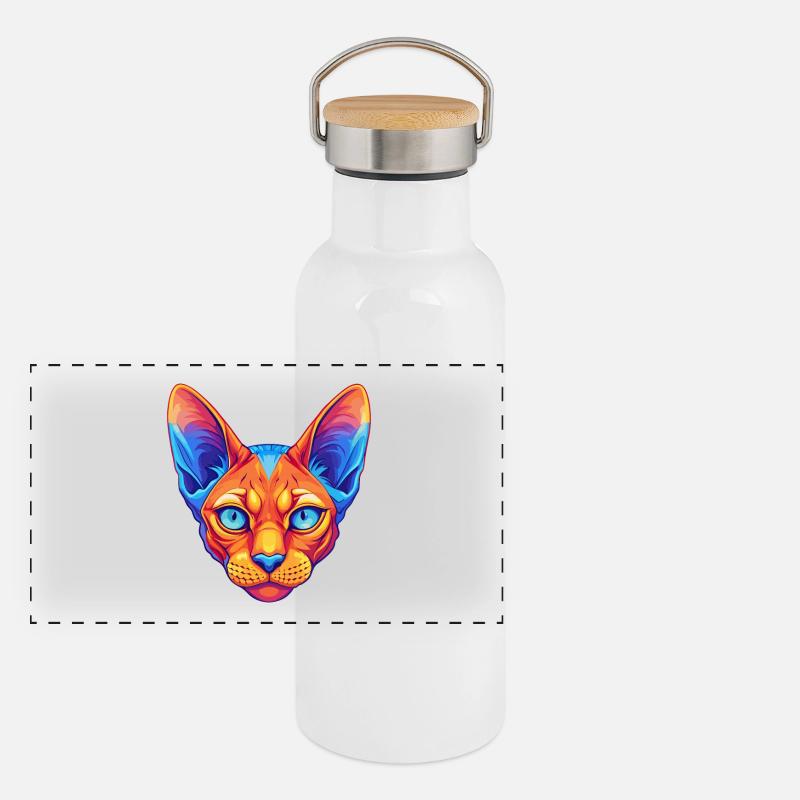 Chat Devon Rex rouge Race de chat Dessin animé Kawaii Animal de compagnie Gourde isotherme avec bouchon en bambou
