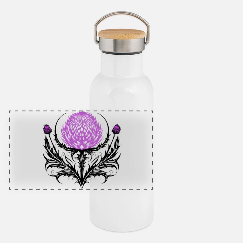 Distel Tattoo Chardon Ecossais Art Botanique Gourde isotherme avec bouchon en bambou