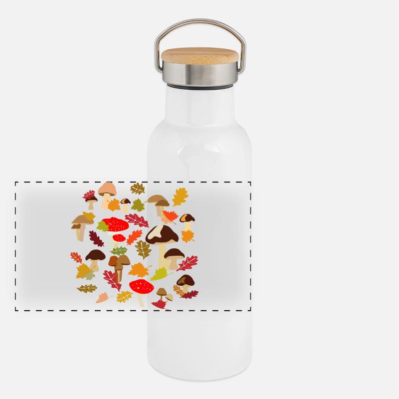 Herbstwald Pilz Muster Panorama Thermosflasche mit Bambusdeckel
