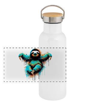 Faultier - Panorama Thermosflasche mit Bambusdeckel - Weiß - Vorne