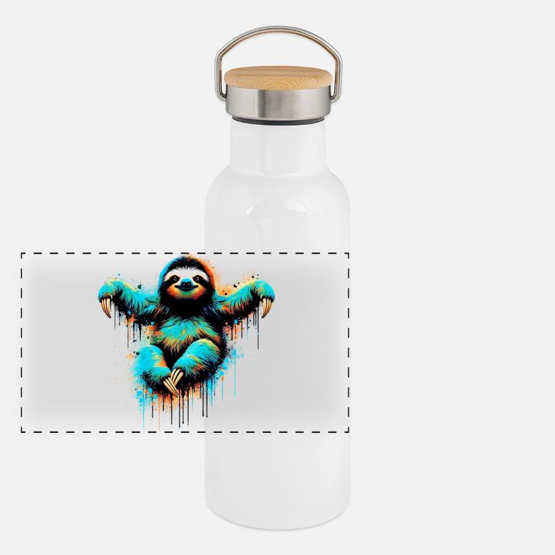 Faultier Panorama Thermosflasche mit Bambusdeckel