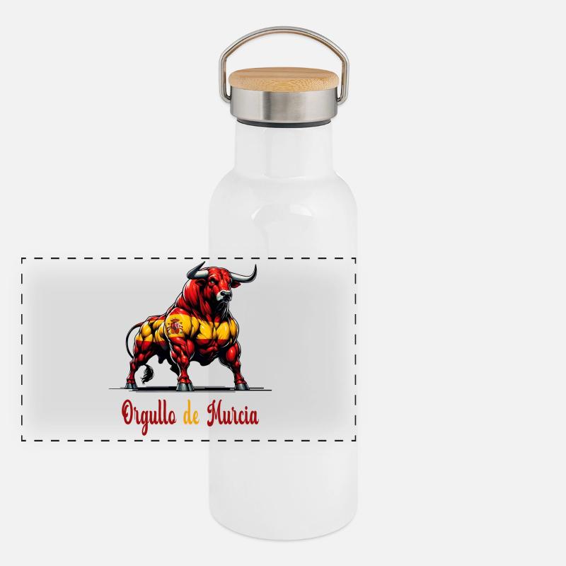 Der Stolz Murcia Flagge Design Panorama Thermosflasche mit Bambusdeckel