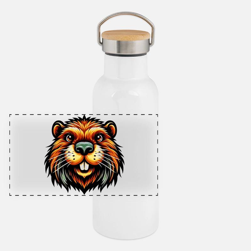 Bieber Panorama Thermosflasche mit Bambusdeckel