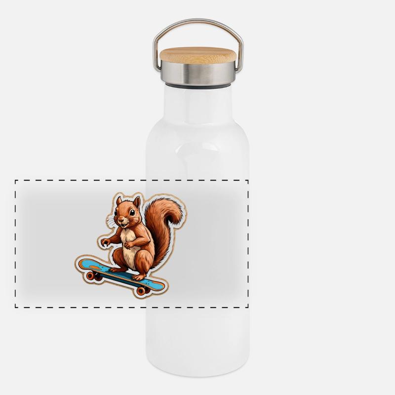Eichhörnchen auf Skateboard Panorama Thermosflasche mit Bambusdeckel