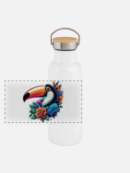 Tukan - Panorama Thermosflasche mit Bambusdeckel - Weiß