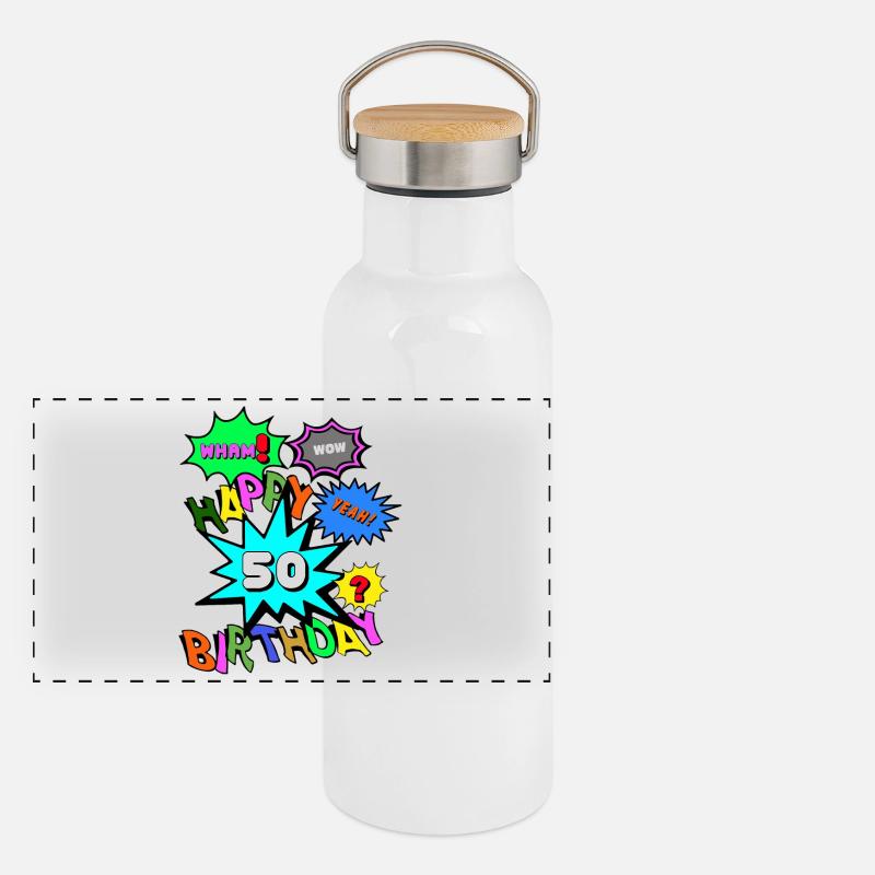 50th Birthday,50 Years,Happy Birthday Comic (25) Panoramic Thermal Bottle with Bamboo Lid