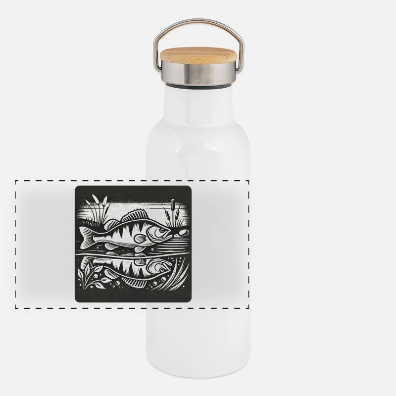 Barsch Raubfisch Design Panorama Thermosflasche mit Bambusdeckel