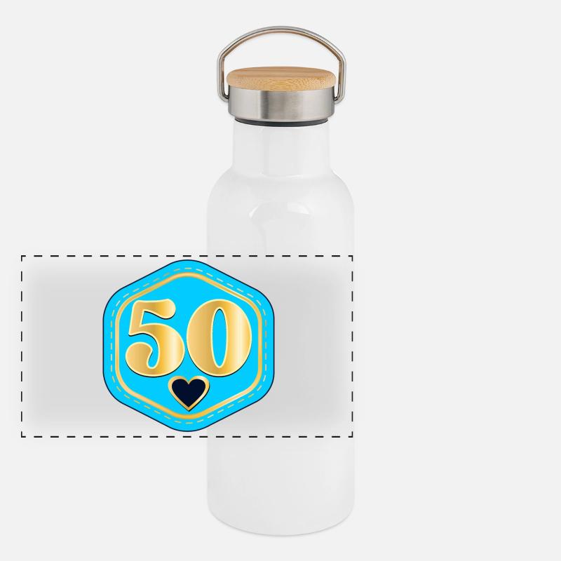 ZAHL 50 - FÜNFZIG WERDEN Panorama Thermosflasche mit Bambusdeckel