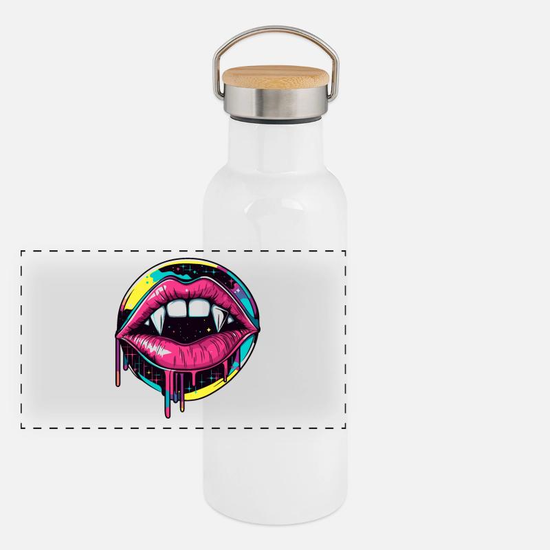 Vampir Lippen Halloween 90s Vaporwave Panorama Thermosflasche mit Bambusdeckel
