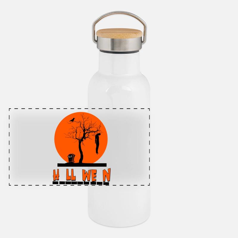 Halloween Panorama Thermosflasche mit Bambusdeckel