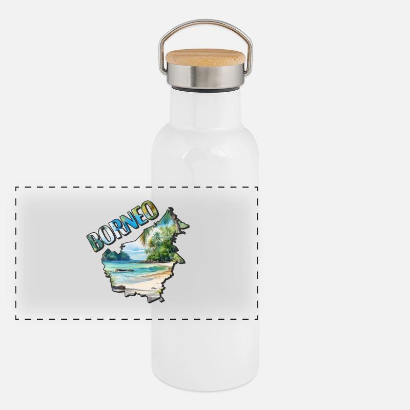 Watercolor Map Borneo Panoramic Thermal Bottle with Bamboo Lid