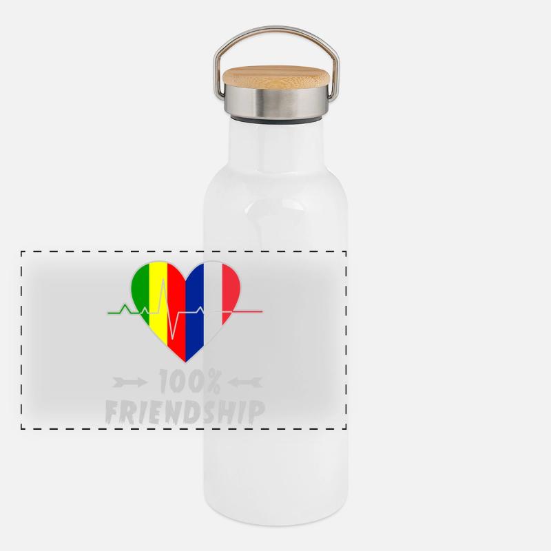 Mali und Frankreich 100% Freundschaft Panorama Thermosflasche mit Bambusdeckel